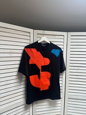 Y-3 Black Tee with Red and Blue Graphic